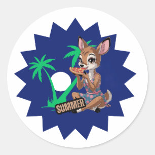 Mooie herten die pizza eten in de zomerse feestdag ronde sticker