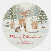 Mooie herten en bosdieren Prettig kerstfeest Ronde Sticker (Voorkant)