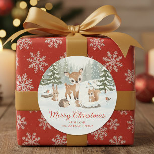 Mooie herten en bosdieren Prettig kerstfeest Ronde Sticker