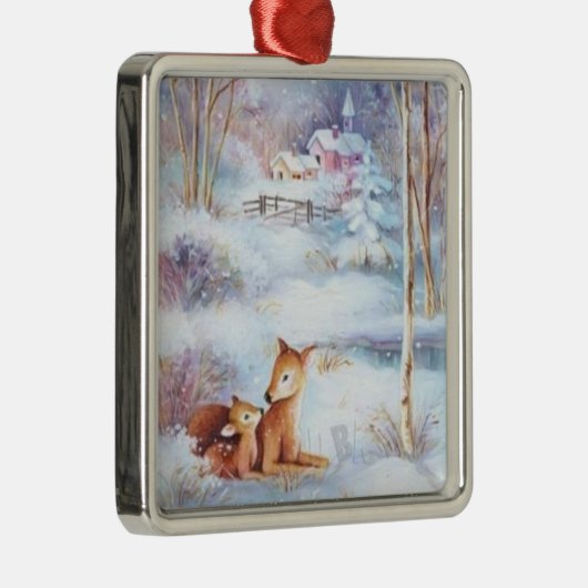 Mooie herten en Fawn kerstboom Metalen Ornament (Rechts)