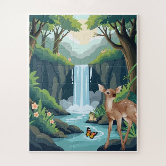 Mooie Herten en Waterval Bos Kinderen Legpuzzel (Verticaal)
