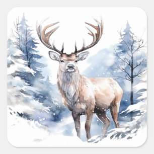 Mooie Herten Hert Dieren Wilde Natuur Kunst Vierkante Sticker