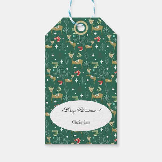 Mooie herten met kerstbomen en sneeuwvlokken cadeaulabel (Voorkant)