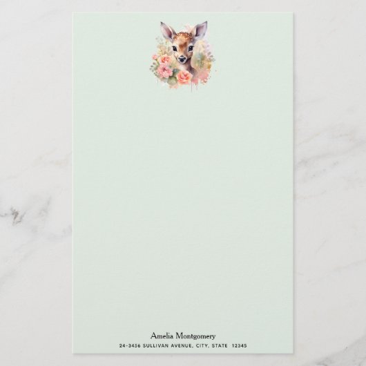 Mooie herten omringd door rozen briefpapier (Voorkant)