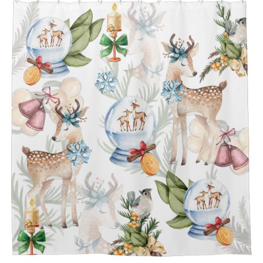Mooie herten Waterverf kerst Douchegordijn (Voorkant)