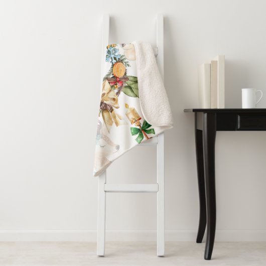 Mooie Herten Waterverf Kerstmis Familienaam Sherpa Deken (In situ)