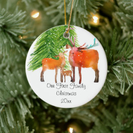 Mooie hertenfamilie eerst keramisch ornament
