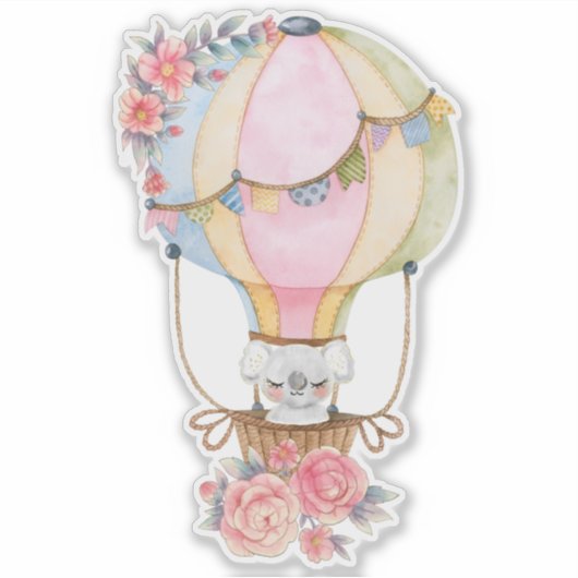 Mooie het luchtballon met beer waterverf  sticker (Voorkant)