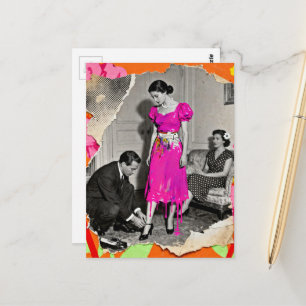 Mooie hete roze druipende jurk mode collage briefkaart