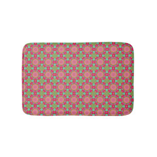 Mooie hete roze en groene bloemen badmat