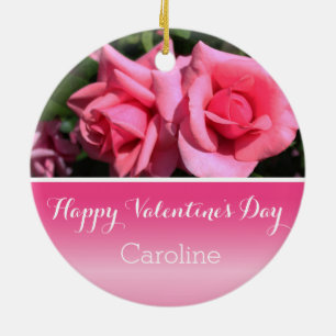 Mooie hete roze roos bloemen Valentijnsdag Keramisch Ornament