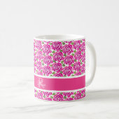 Mooie hete roze rozen aangepaste naam monogram cad koffiemok (Voorkant rechts)