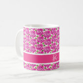 Mooie hete roze rozen aangepaste naam monogram cad koffiemok (Voorkant links)