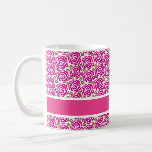 Mooie hete roze rozen aangepaste naam monogram cad koffiemok