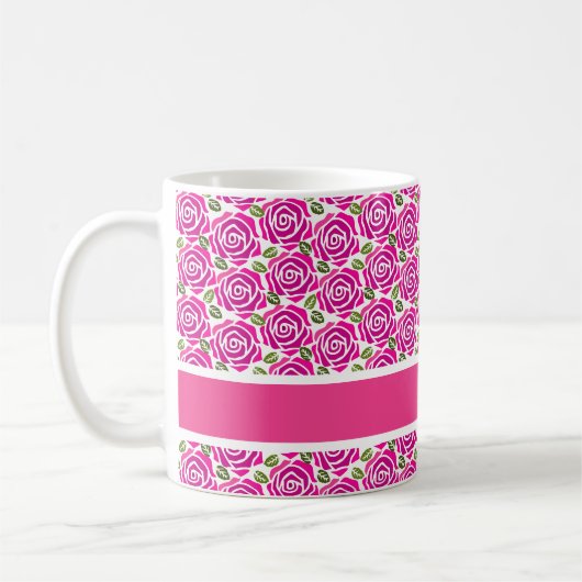 Mooie hete roze rozen aangepaste naam monogram cad koffiemok (Links)