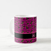 Mooie hete roze rozen aangepaste naam monogram cad koffiemok (Voorkant links)