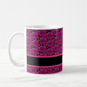 Mooie hete roze rozen aangepaste naam monogram cad koffiemok