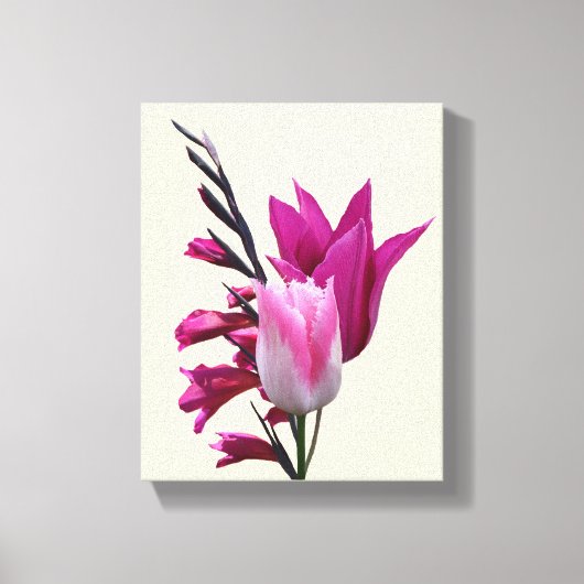 Mooie hete roze tulp moderne bloemenkunst canvas afdruk (Voorkant)