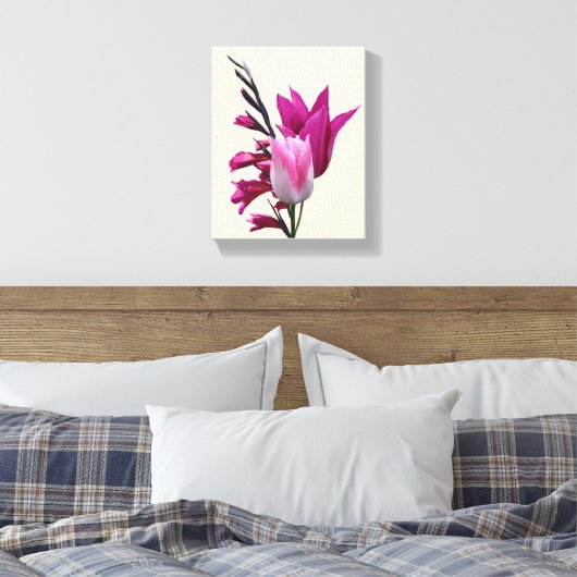Mooie hete roze tulp moderne bloemenkunst canvas afdruk (Insitu (Slaapkamer))