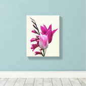 Mooie hete roze tulp moderne bloemenkunst canvas afdruk (Insitu (Houten vloer))