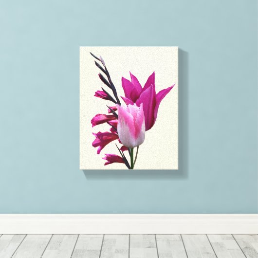 Mooie hete roze tulp moderne bloemenkunst canvas afdruk (Insitu (Houten vloer))