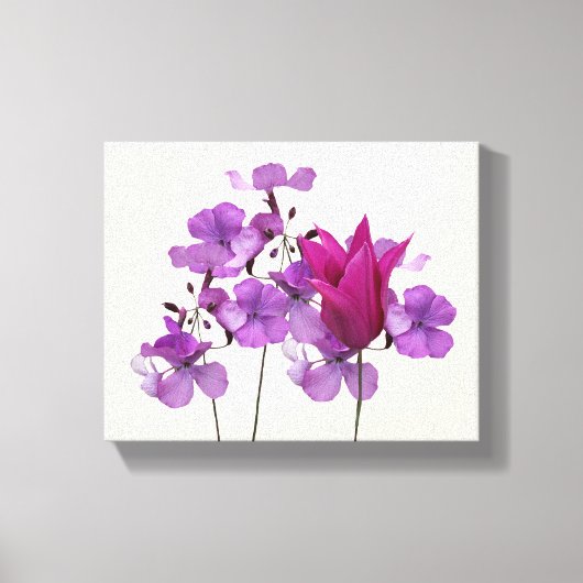 Mooie hete roze tulp paarse bloemen bloemig canvas afdruk (Voorkant)