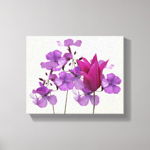 Mooie hete roze tulp paarse bloemen bloemig canvas afdruk