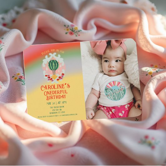 Mooie heteluchtballon eerste verjaardag bedankkaart