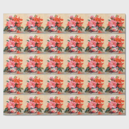 Mooie Hibiscus bloemen, roze/rood, Cadeaupapier (Zoom)