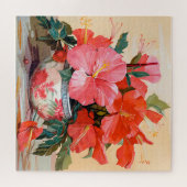 Mooie Hibiscus bloemen, roze/rood, Legpuzzel (Horizontaal)