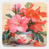 Mooie Hibiscus bloemen, roze/rood, Vierkante Sticker (Voorkant)