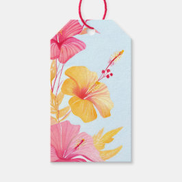 Mooie Hibiscus | Tropische Bloem Waterverf Cadeaulabel