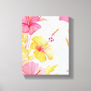 Mooie Hibiscus Tropische Bloem Waterverf Canvas Afdruk