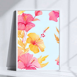 Mooie Hibiscus | Tropische Bloem Waterverf Poster