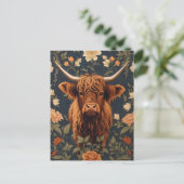 Mooie Highland Koe Vintage Bloemen Briefkaart (Staand voorkant)