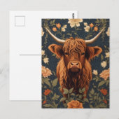Mooie Highland Koe Vintage Bloemen Briefkaart (Voorkant / Achterkant)