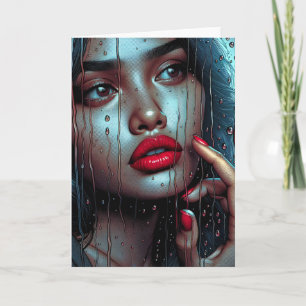 Mooie Hispanic vrouw die naar de regen kijkt Kaart