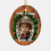 Mooie Holly en Hoefijzer Eerste Kerstmis Keramisch Ornament (Rechts)