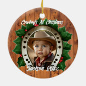 Mooie Holly en Hoefijzer Eerste Kerstmis Keramisch Ornament (Achterkant)