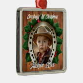 Mooie Holly en Hoefijzer Eerste Kerstmis Metalen Ornament (Rechts)