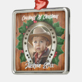 Mooie Holly en Hoefijzer Eerste Kerstmis Metalen Ornament (Links)