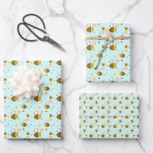 Mooie hommel en bloemen inpakpapier vel