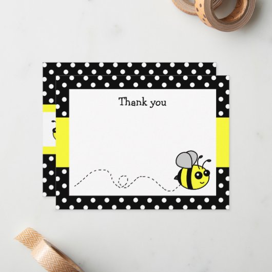 Mooie hommel gele platte bedankkaartjes notitiekaartje (Voorkant / Achterkant in situ)