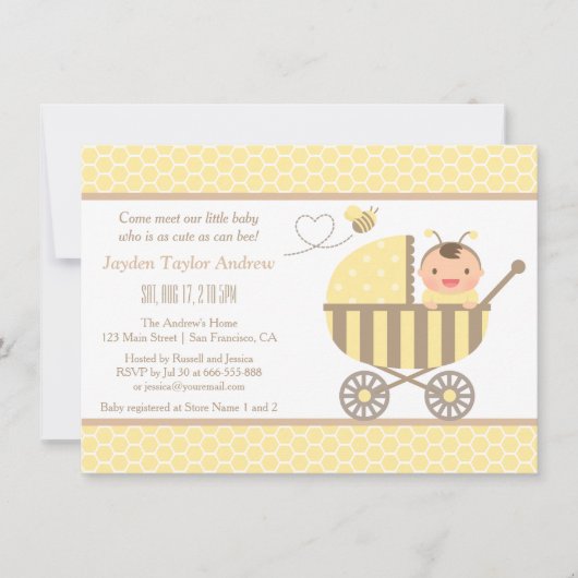 Mooie hommel wandelwagen babyshower uitnodigingen (Voorkant)