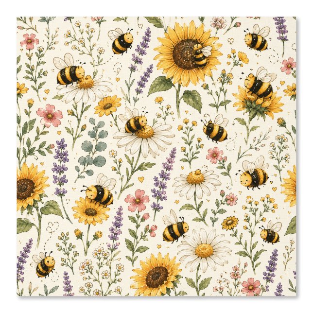 Mooie Hommels & Wilde Bloemen Patroon Behang (Voorkant)