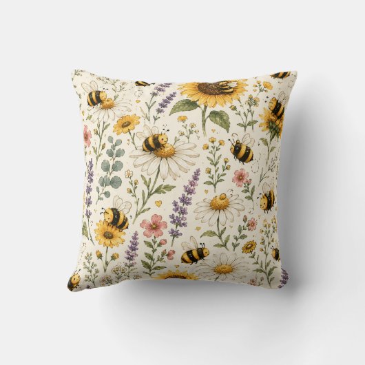 Mooie Hommels & Wilde Bloemen Patroon Kussen (Achterkant)