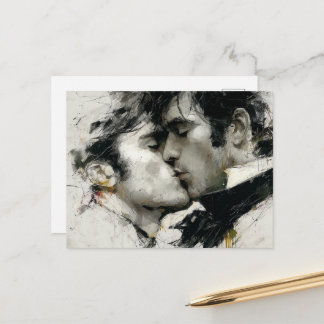 Mooie homoseksuele mannen kussen in zwart-wit briefkaart