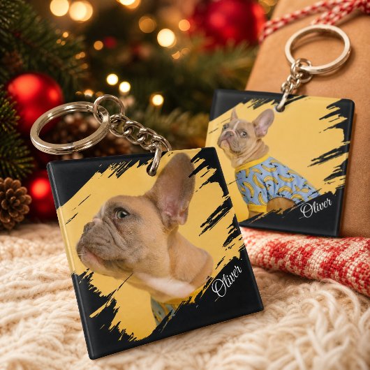 Mooie Hond 2 Foto Script Naam Huisdierliefhebber Sleutelhanger