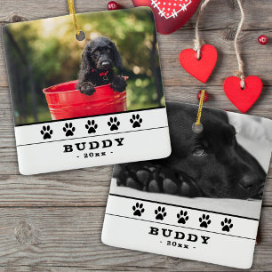 Mooie Hond 2 Foto's Zwarte Poten Kerst Geschenk Keramisch Ornament