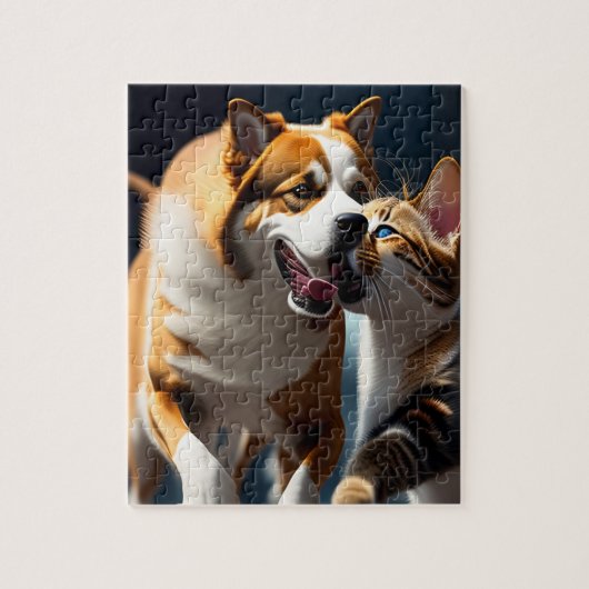 Mooie hond en kat spelen legpuzzel (Verticaal)